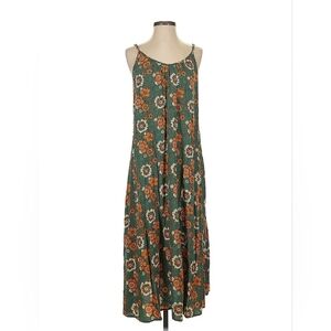 NATURAL LIFE Green Maxi Dress with Orange Floral Pattern